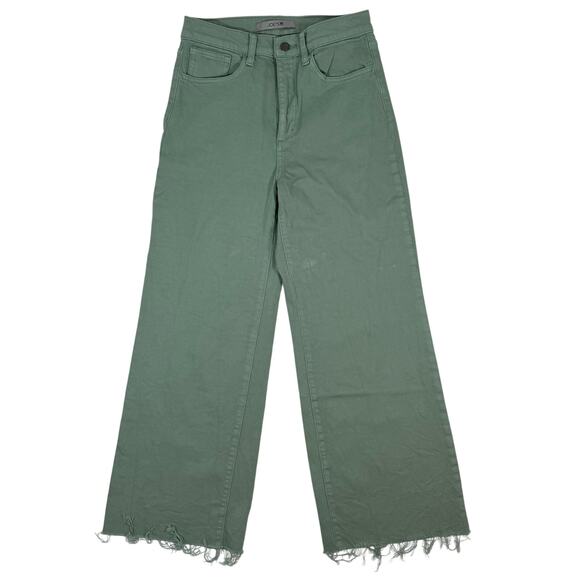 Joe’s Jeans High Rise 26 Green Wide Leg Raw Hem Cropped Pants Thyme - Picture 2 of 6